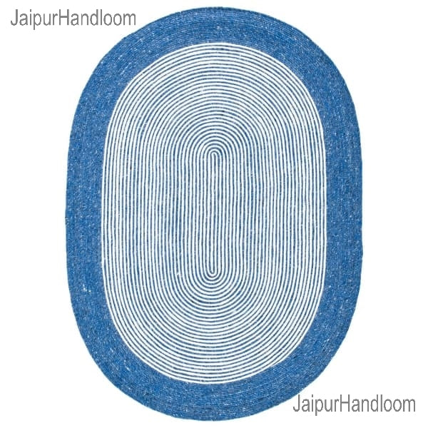 Navy Jute Oval Rug 5'x7' Custom Size Oval Rugs Braided Jute Oval Carpet