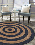 Navy Jute Round Rug 8'x8' for Living Room Braided Hemp Round Carpet 5'