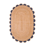 Navy Scalloped Jute Rug 5'x7' Oval Scallop Rug 10'x14' Oval Area Carpet for Bedroom