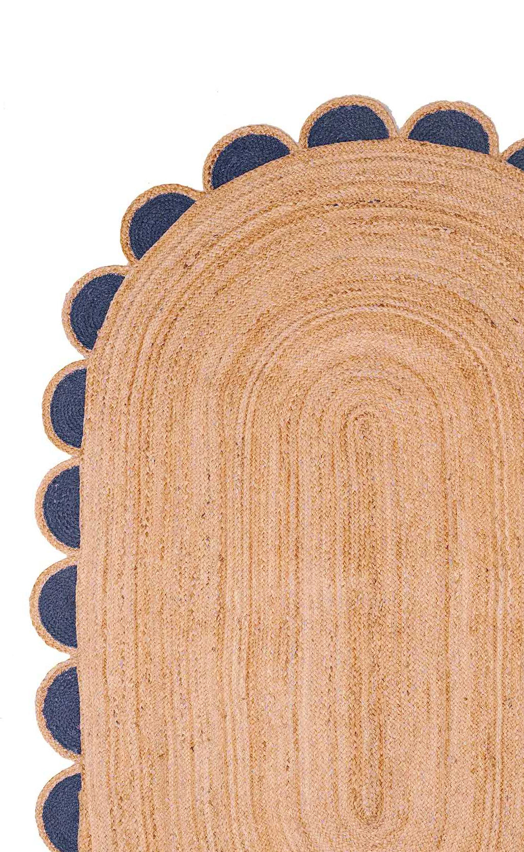 Navy Scalloped Jute Rug 5'x7' Oval Scallop Rug 10'x14' Oval Area Carpet for Bedroom