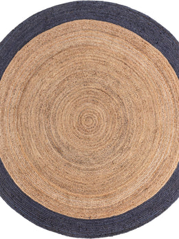 Navy blue Bordered Jute Round Area Rug for farmhouse, living room, dining room