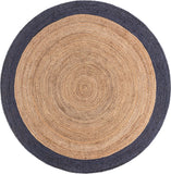 Navy blue Bordered Jute Round Area Rug for farmhouse, living room, dining room