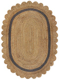 Nordic Oval Rug 8'x10' Scalloped Jute Rug for Dining Room Jute Scallop Doormat 2'x3'