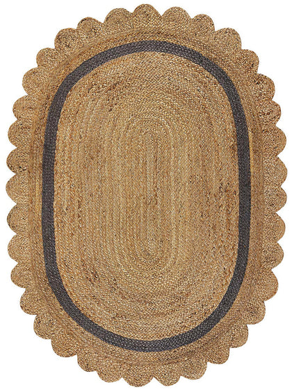 Nordic Oval Rug 8'x10' Scalloped Jute Rug for Dining Room Jute Scallop Doormat 2'x3'