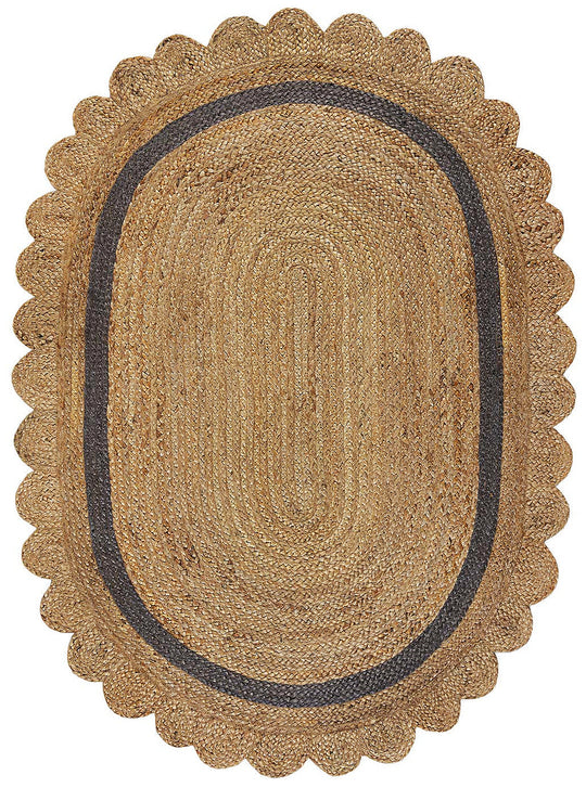 Nordic Oval Rug 8'x10' Scalloped Jute Rug for Dining Room Jute Scallop Doormat 2'x3'