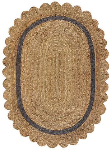 Nordic Oval Rug 8'x10' Scalloped Jute Rug for Dining Room Jute Scallop Doormat 2'x3'