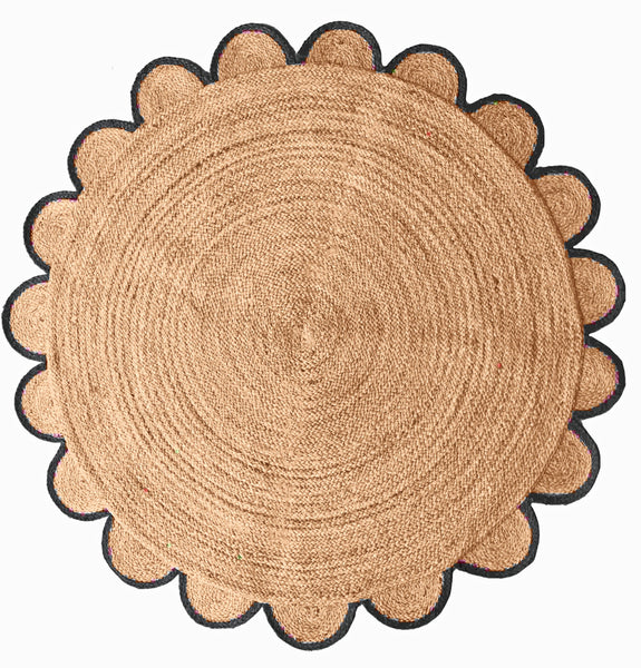 Nordic Round Rug 8' for Dining Table Natural Jute Round Scalloped Rug 10' for Living Space