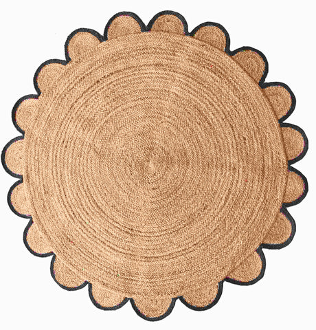 Nordic Round Rug 8' for Dining Table Natural Jute Round Scalloped Rug 10' for Living Space