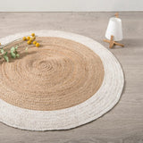 Off White Bordered Round Natural Jute Braided Circle 8" Round Area Rug