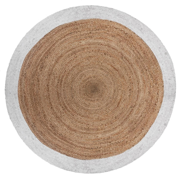 Off White Bordered Round Natural Jute Braided Circle 8" Round Area Rug