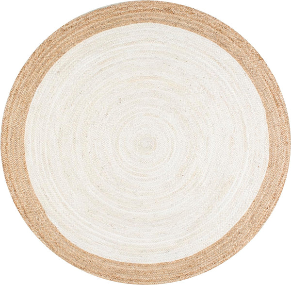 Off White Hand Woven Round Jute Area Rug Braided Round Rugs for Boho Home Decor 