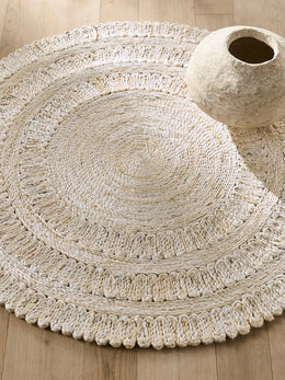 Off White / Ivory Jute Round Area Rug Farmhouse Round Jute Rugs Braided Round Rugs