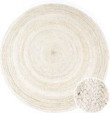 Off White Round Jute Braided Boho Area Rug Hand Woven Farmhouse Reversible Rugs