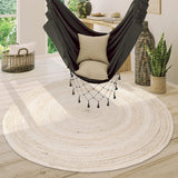 Off White Round Jute Braided Boho Area Rug Hand Woven Farmhouse Reversible Rugs