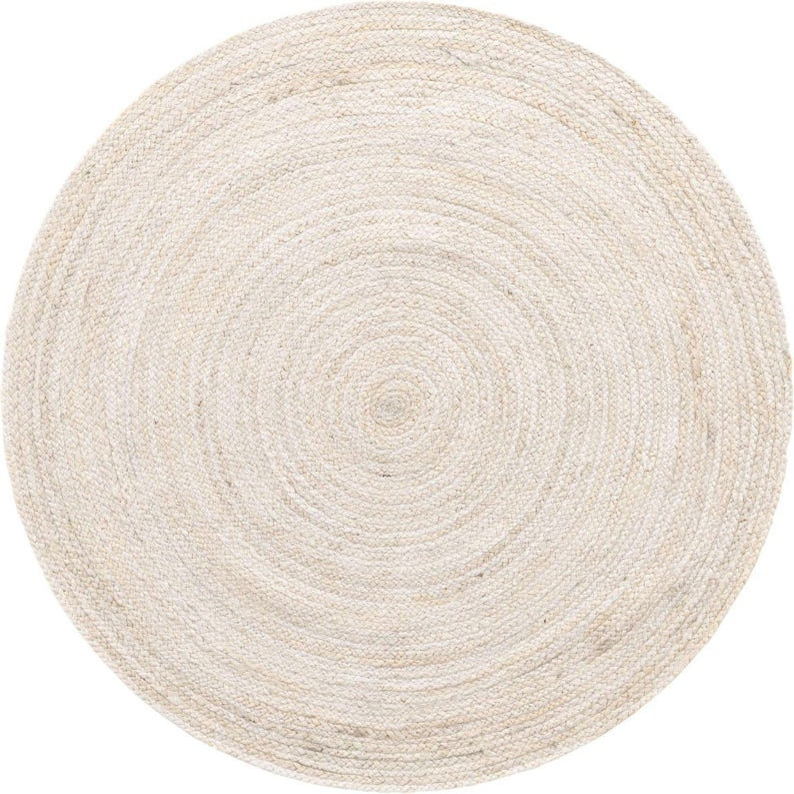 Off White Round Jute Braided Boho Area Rug Hand Woven Farmhouse Reversible Rugs
