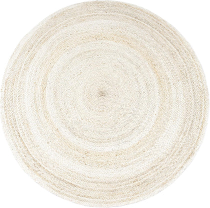 Off White Round Jute Braided Boho Area Rug Hand Woven Farmhouse Reversible Rugs