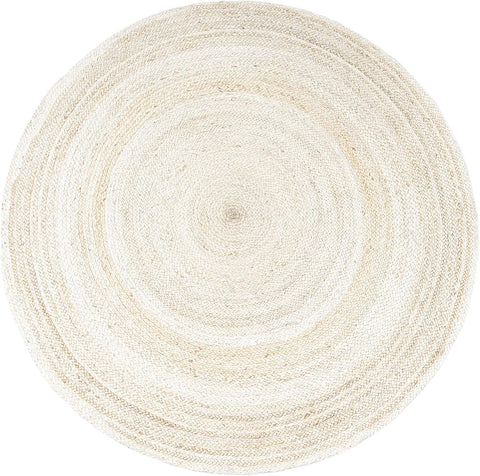 Off White Round Jute Braided Boho Area Rug Hand Woven Farmhouse Reversible Rugs