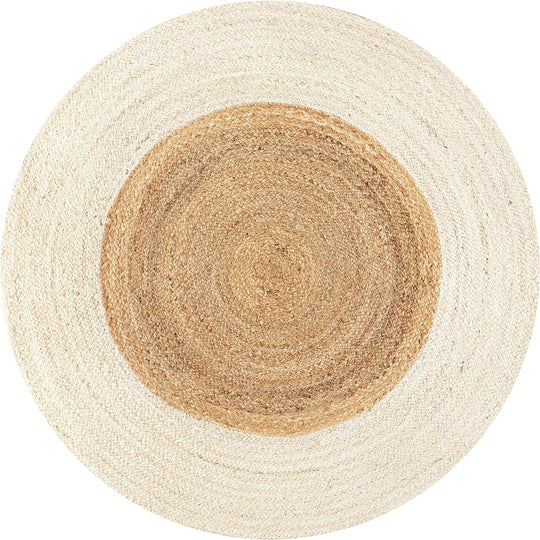 off white Jute Area Rug Round Handmade Braided Reversible Natural Fiber Rug