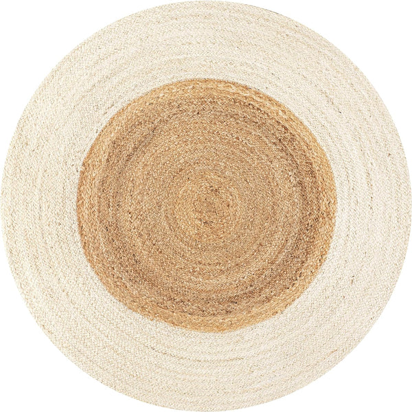 off white Jute Area Rug Round Handmade Braided Reversible Natural Fiber Rug