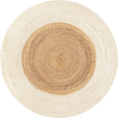 off white Jute Area Rug Round Handmade Braided Reversible Natural Fiber Rug