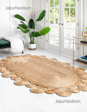 Oval Jute Rug 8x10 Feet Handwoven Oval Carpet for Dining Room 6'x9'