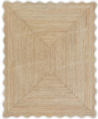 Wave Edge Rug Wavy Jute Rug, Natural Jute Wavy Edge Rug, Boho Decor Wavy Scalloped ...
