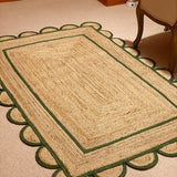 Oversize Jute Scalloped Rug 15'x17' for Living Room Flatweave Jute Runner for Hallway