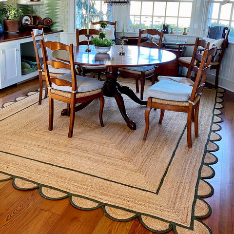 Oversize Jute Scalloped Rug 15'x17' for Living Room Flatweave Jute Runner for Hallway