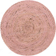 Pink Jute Round Rug for Dining Table 8', Braided Round Rug for Living Room
