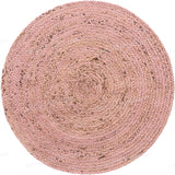 Pink Jute Round Rug for Dining Table 8', Braided Round Rug for Living Room