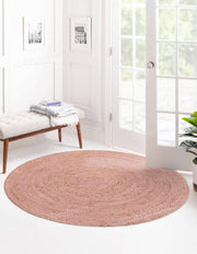 Pink Jute Round Rug for Dining Table 8', Braided Round Rug for Living Room
