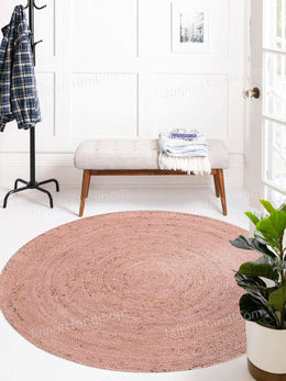 Pink Jute Round Rug for Dining Table 8', Braided Round Rug for Living Room