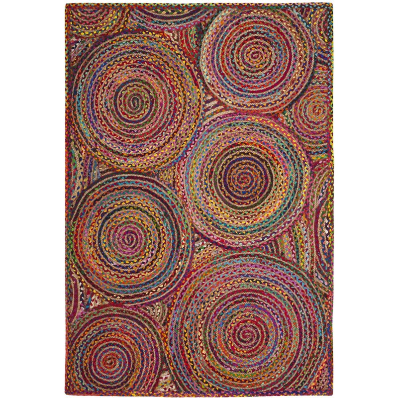 Braided Cotton Rug, Psychedelic Design Rug, Natural Fiber Rug, Handwoven Rug