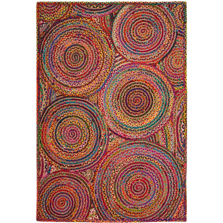Braided Cotton Rug, Psychedelic Design Rug, Natural Fiber Rug, Handwoven Rug