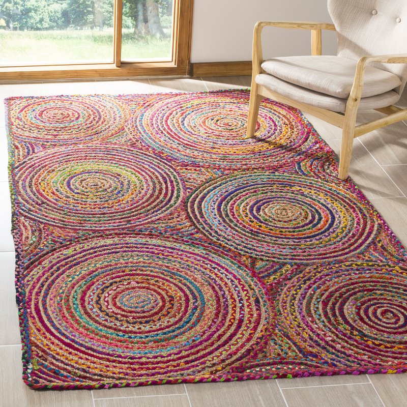 Braided Cotton Rug, Psychedelic Design Rug, Natural Fiber Rug, Handwoven Rug