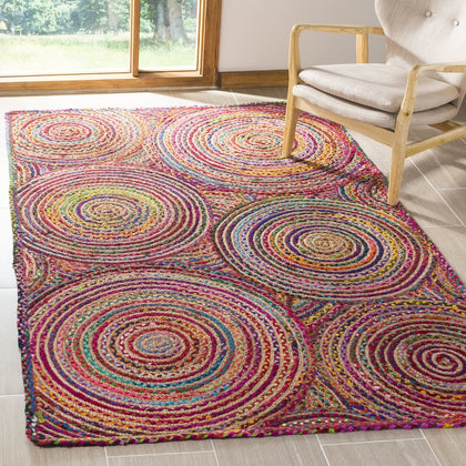 Braided Cotton Rug, Psychedelic Design Rug, Natural Fiber Rug, Handwoven Rug