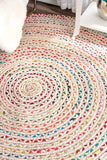 Recycled Cotton Boho white chindi Round Area Rug Round Rag Rug