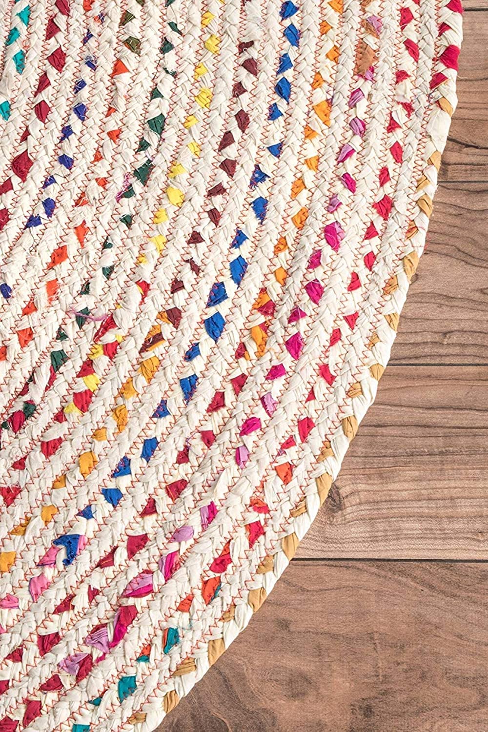 Recycled Cotton Boho white chindi Round Area Rug Round Rag Rug