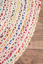 Recycled Cotton Boho white chindi Round Area Rug Round Rag Rug