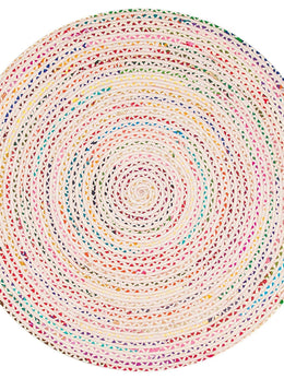 Recycled Cotton Boho white chindi Round Area Rug Round Rag Rug