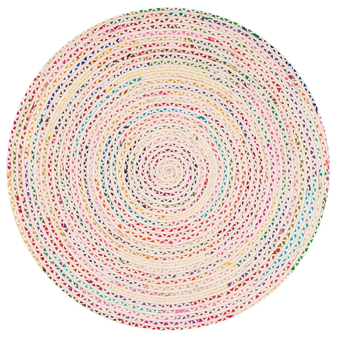 Recycled Cotton Boho white chindi Round Area Rug Round Rag Rug