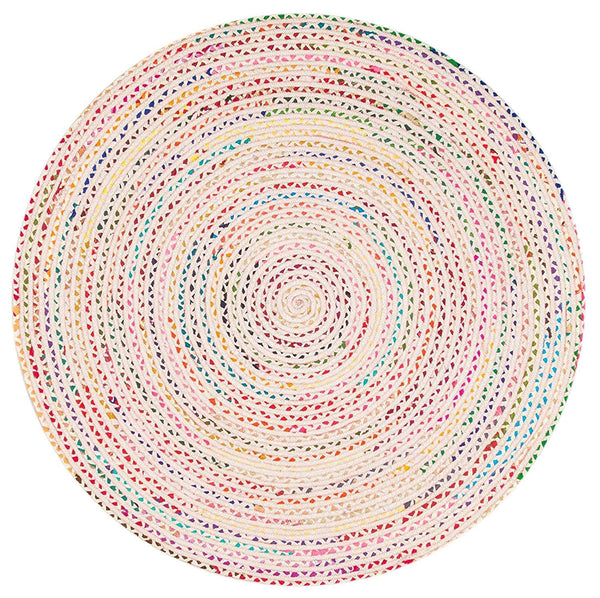 Recycled Cotton Boho white chindi Round Area Rug Round Rag Rug