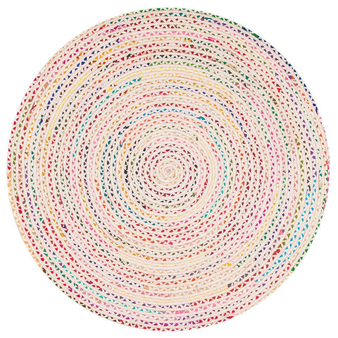 Recycled Cotton Boho white chindi Round Area Rug Round Rag Rug