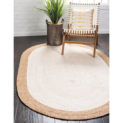 Reversible 6'x8' Oval Area Rug for Bedroom, Braided Jute Rugs for Dining Space