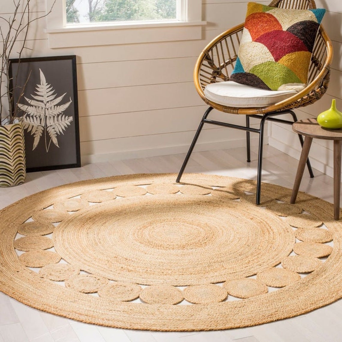 Round Handmade Jute Rugs Round Jute Carpets Eco-Friendly Jute Round Rug