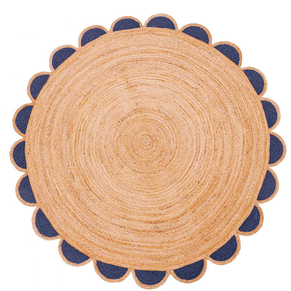 Round Jute Rug for Living Room 10'x10' Round Scalloped Rug for Dining Room 8'x8'