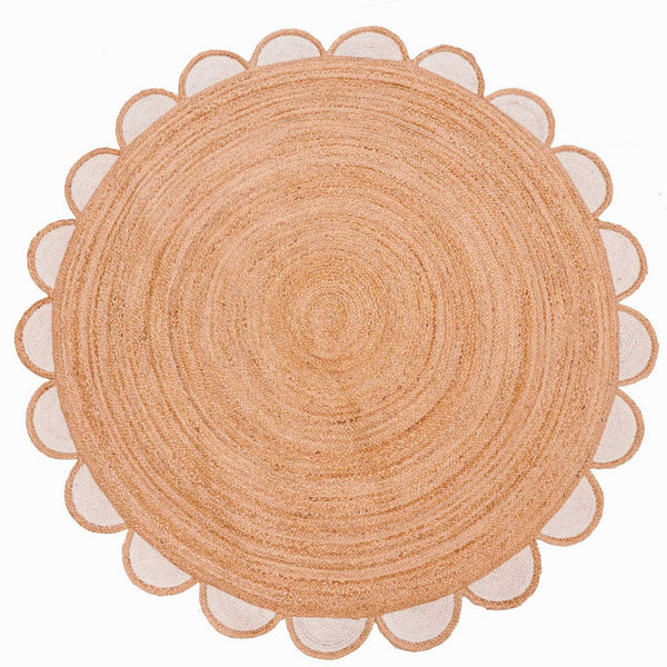 Round Scalloped Rug Braided Round Jute Rug for Living Room Round Doormat