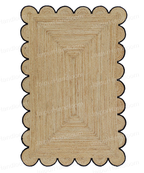 Scalloped Border Jute Carpet 15'x17' for Living Area Jute Scalloped Runner 4'x20'