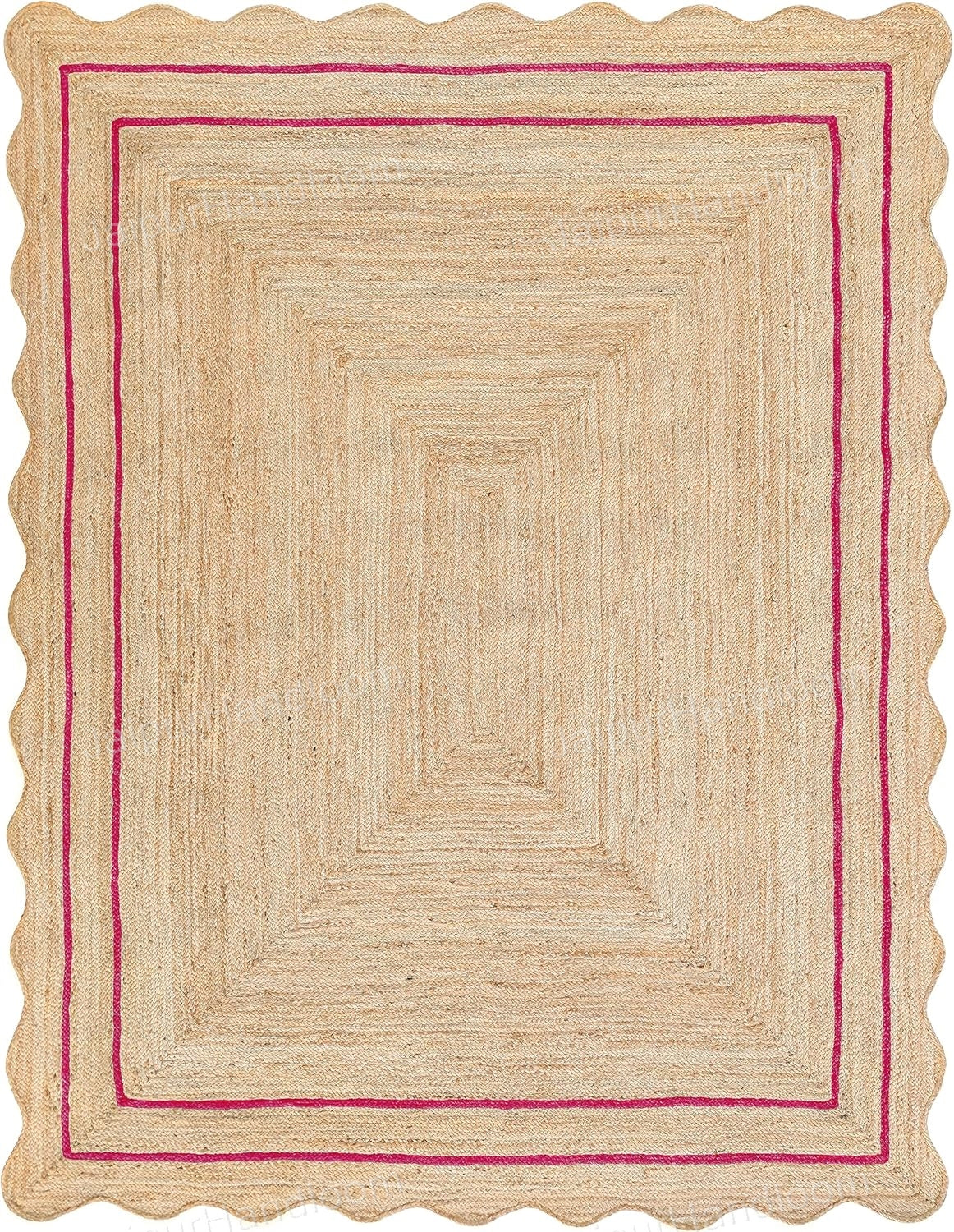 Scalloped Edge Jute Rug 4'x5' Wavy Scalloped Rug for Living Room 7'x9'