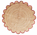 Scalloped Edge Round Rug 5'x5' for Living Room Hemp Jute Round Carpet 7'x7'